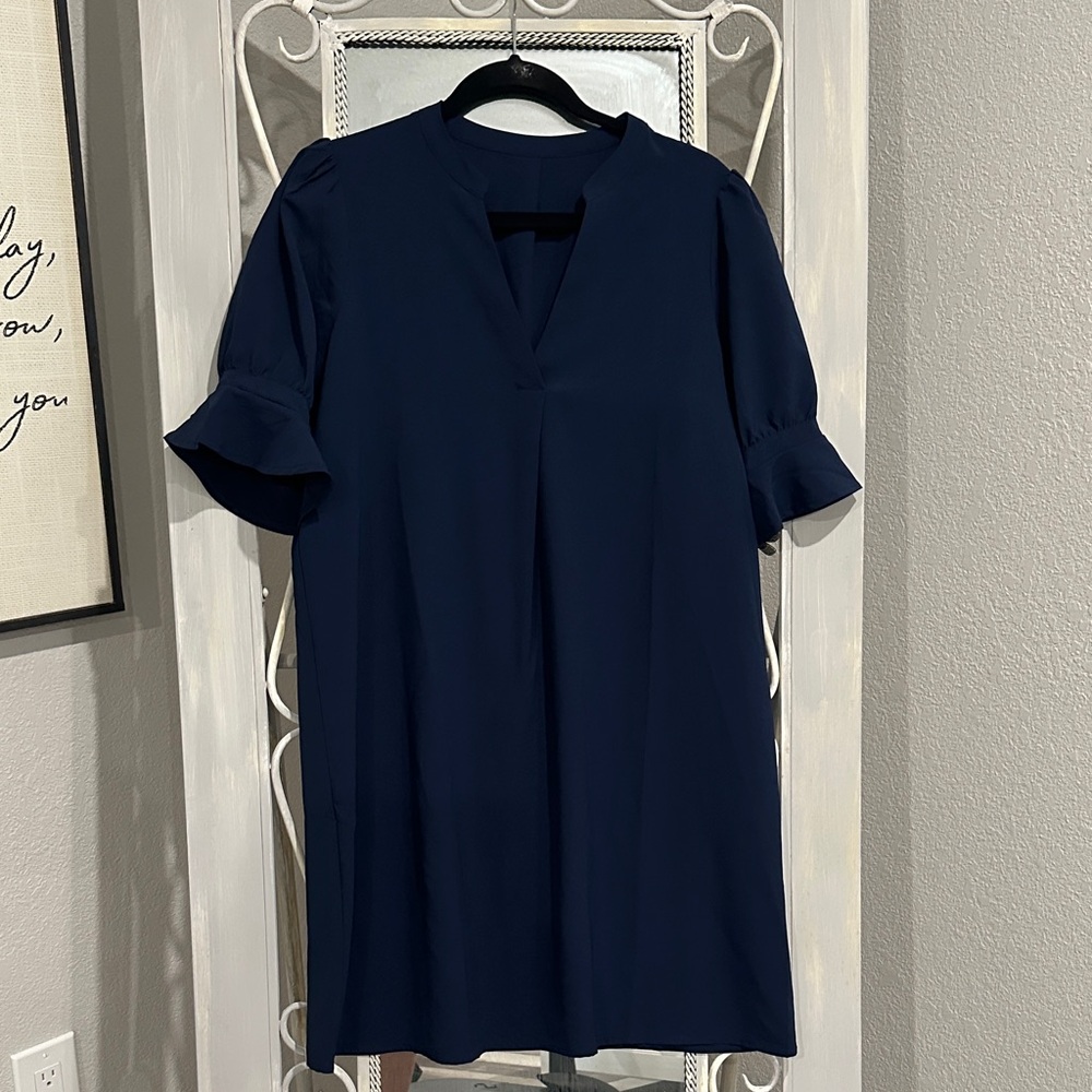SHEIN Dark Blue dress with Ruffle Sleeves
